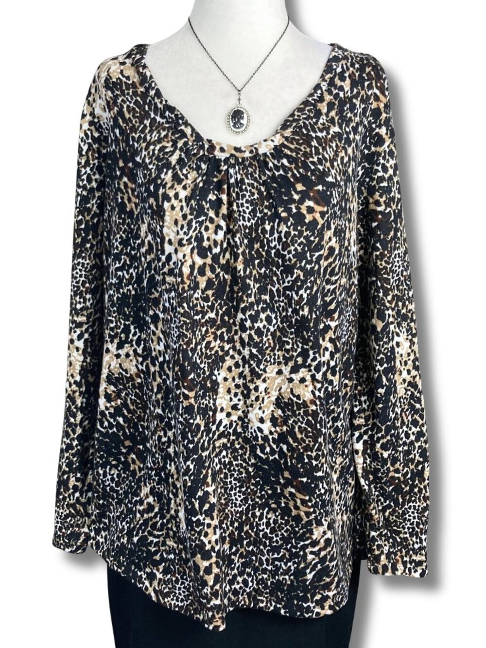 CARROLL REED Plus-size scoop neck thin knit leopard print sweater XL 1X XXL 2X
